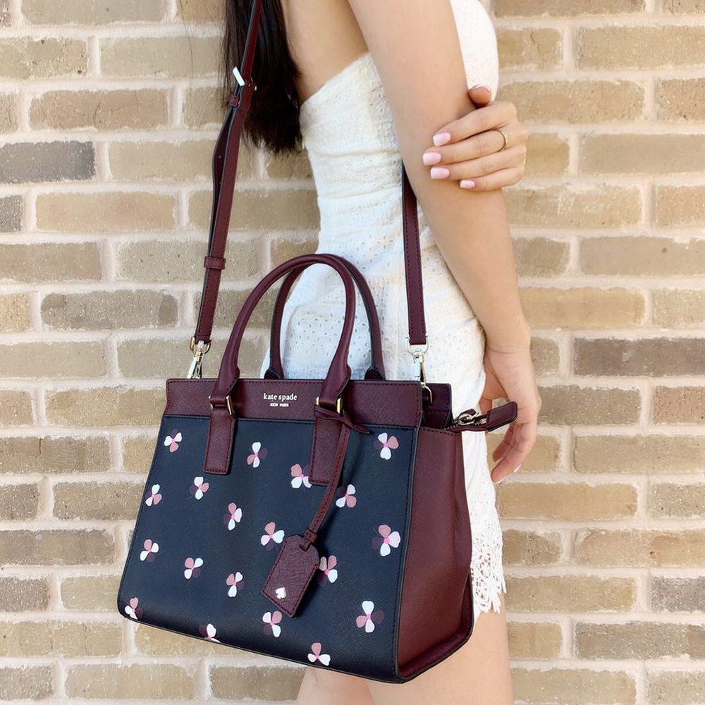 NWT Kate Spade Medium Satchel Black Floral - Picture 3 of 4